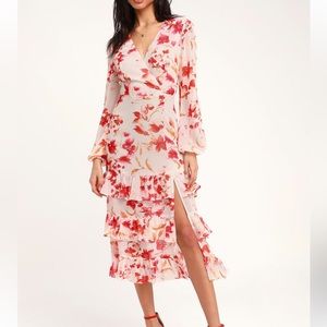 Lulus Sweet Sunday Floral Print Ruffle Lind Sleeve Dress. Size Medium NWT